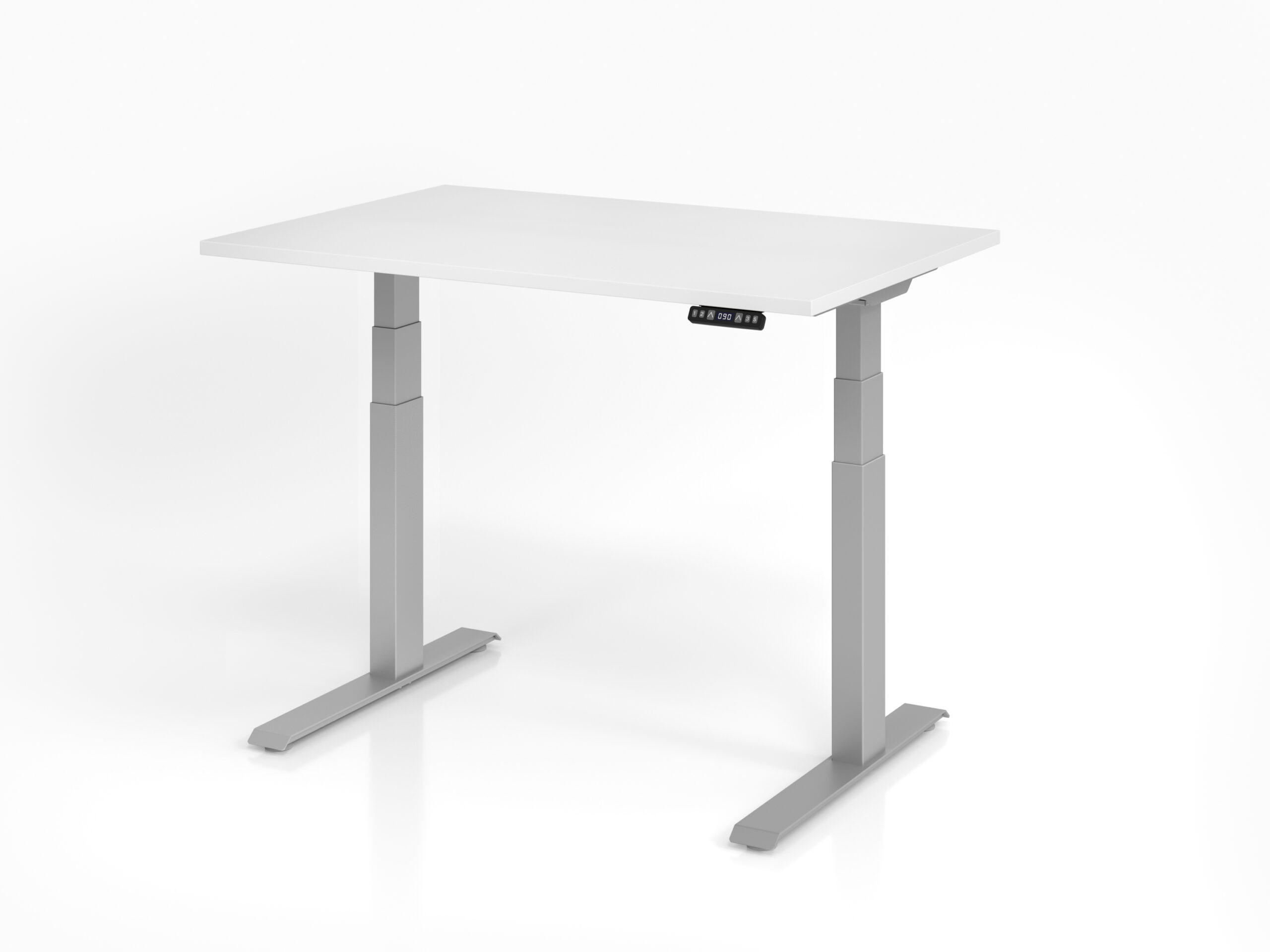 SCHREIBTISCH Basic in Weiß und Silber elektrisch höhenverstellbar 120 cm breit - Weiß, Holzwerkstoff (80/120/129cm)