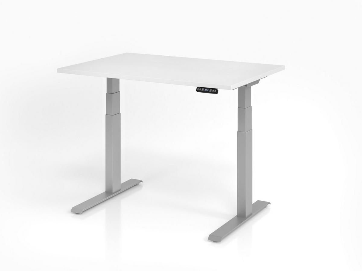 SCHREIBTISCH Basic in Weiß und Silber elektrisch höhenverstellbar 120 cm breit - Weiß, Holzwerkstoff (80/120/129cm)