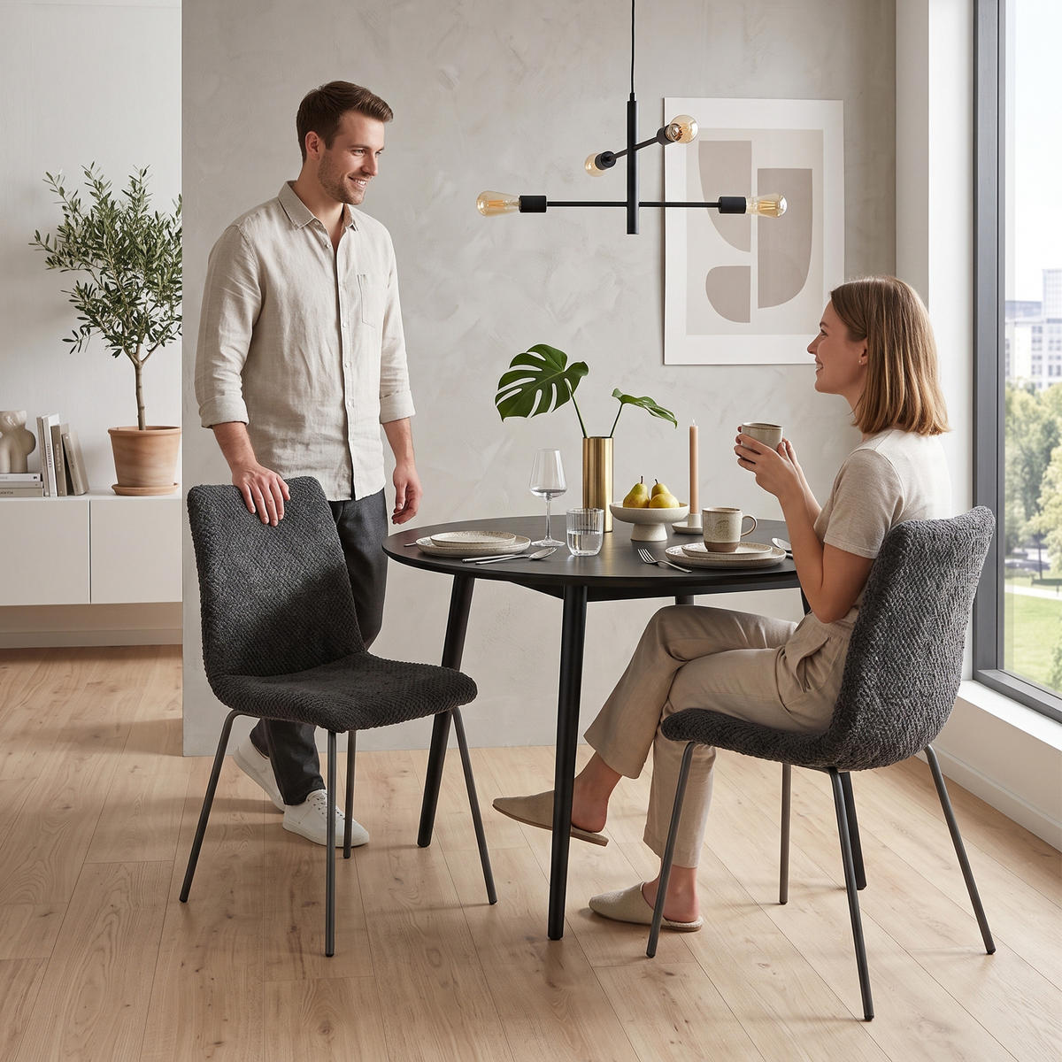ESSZIMMERSTUHL Samt 100 Polyester Dunkelgrau - Dunkelgrau, Textil/Metall (45/89/57cm) - HOMCOM