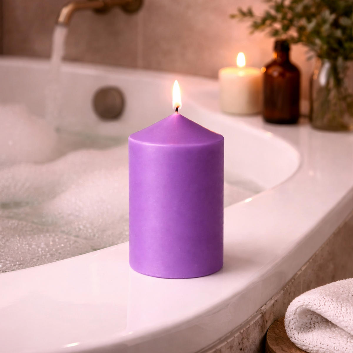 STUMPENKERZEN (2er Pack) Ø6cm x 10cm - Lila - Lila, Naturmaterialien (10cm) - HS Candle