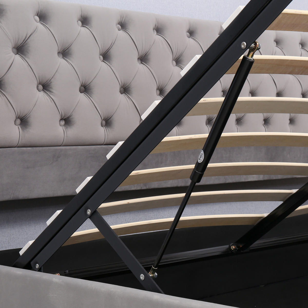 POLSTERBETT 180x200 Ohrenform Samt Hydraulisch Stauraum Grau - Grau, Textil - FLIEKS