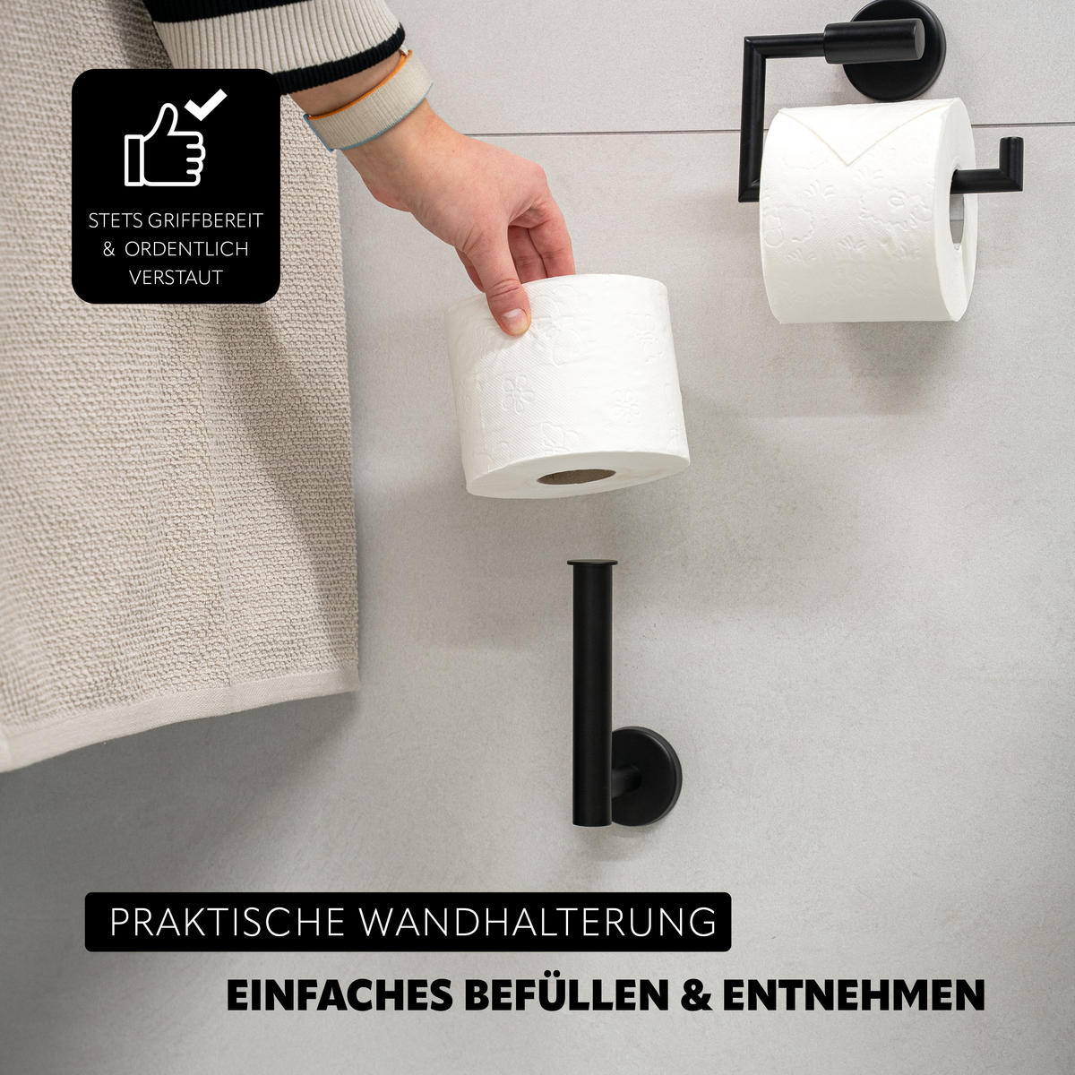 TOILETTENPAPIERHALTER PIAZZA BLACK 2in1, Edelstahl, schwarz - Schwarz, Metall (6/15/9cm) - bremermann