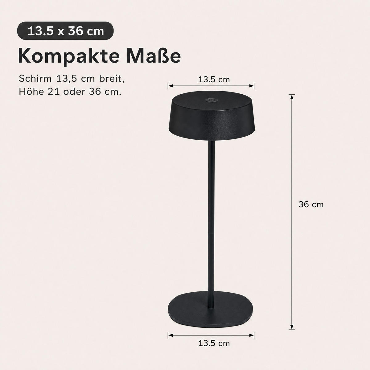 LED-TISCHLEUCHTE - dimmbar, kabellos, IP54, Metallgehäuse, für Innen- und Außenbereich, schwarz, höhenverstellbar - Schwarz, Metall (13.5/13.5/36cm) - Northpoint