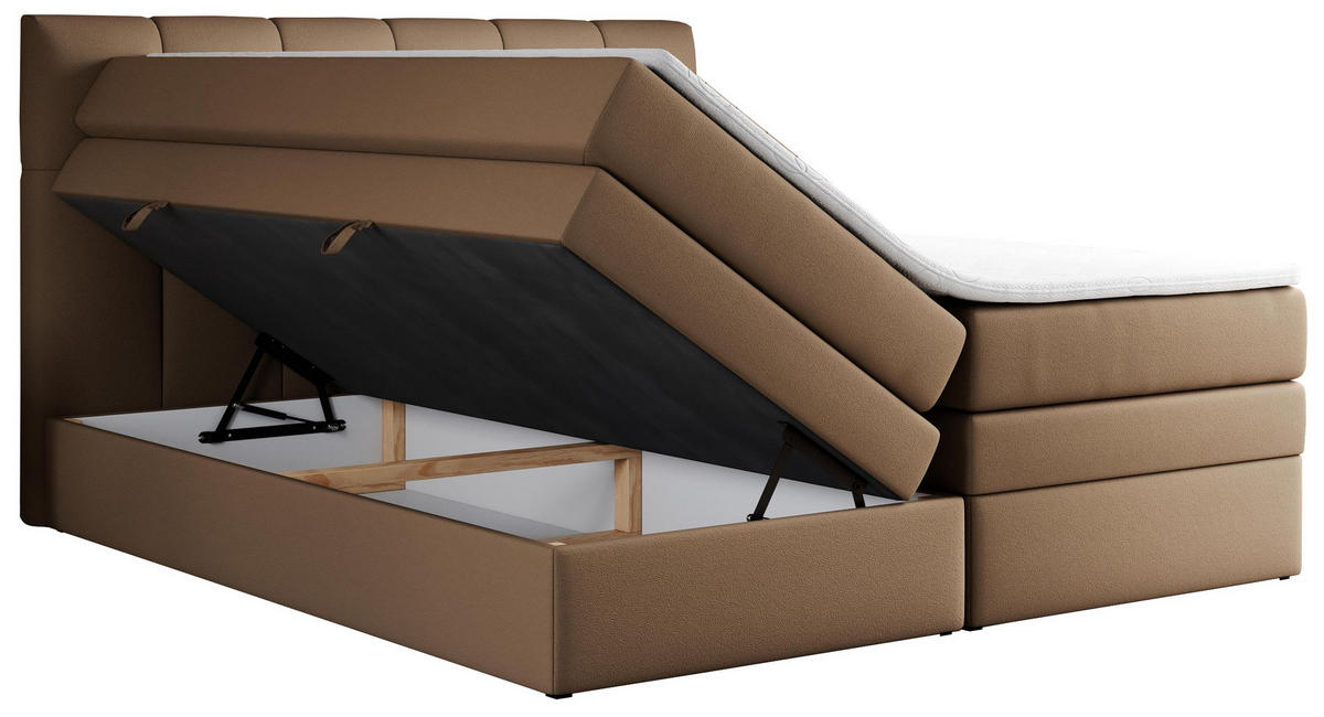 BOXSPRINGBETT ALVIN KING 140/200 Braun Kunstleder - H3 - Braun, Holz/Textil (140/200cm) - MKS