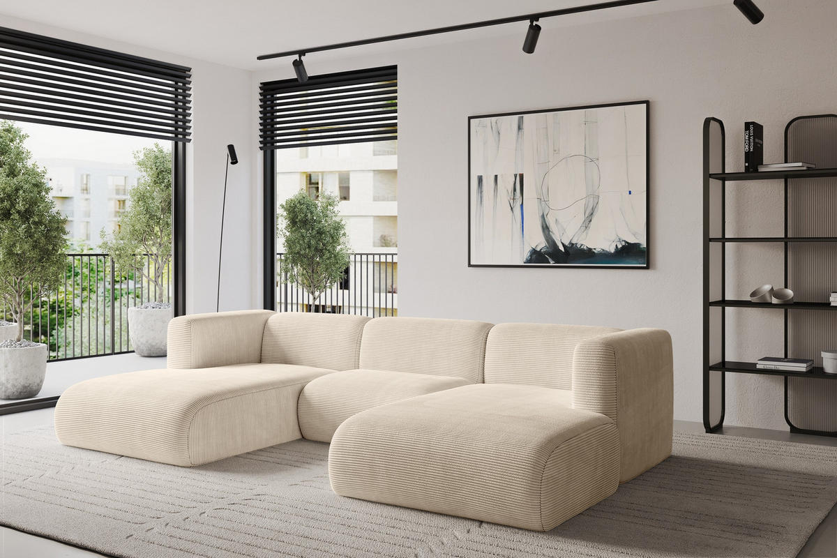 WOHNLANDSCHAFT MIRA-U1 317x179x70 Beige Cord - Sandfarben/Beige, Holzwerkstoff/Kunststoff (317/70/179cm) - ALTDECOR
