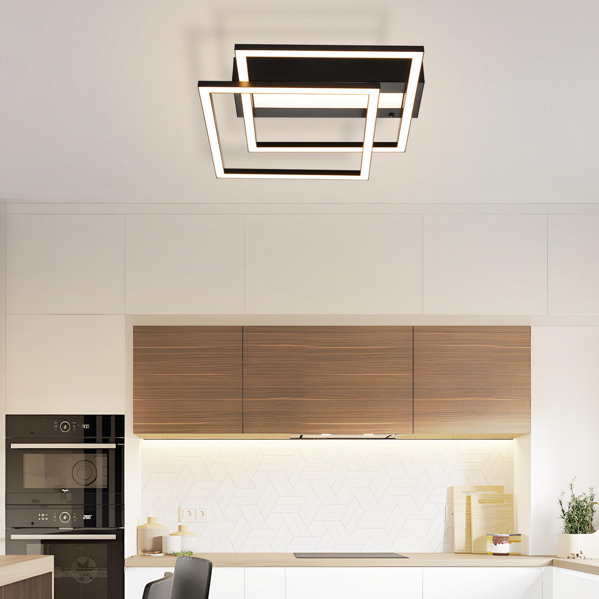 LED-DECKENLEUCHTE Haldrin 37/37/7.5 cm - Schwarz, Metall (37/37/7.5cm) - ZMH