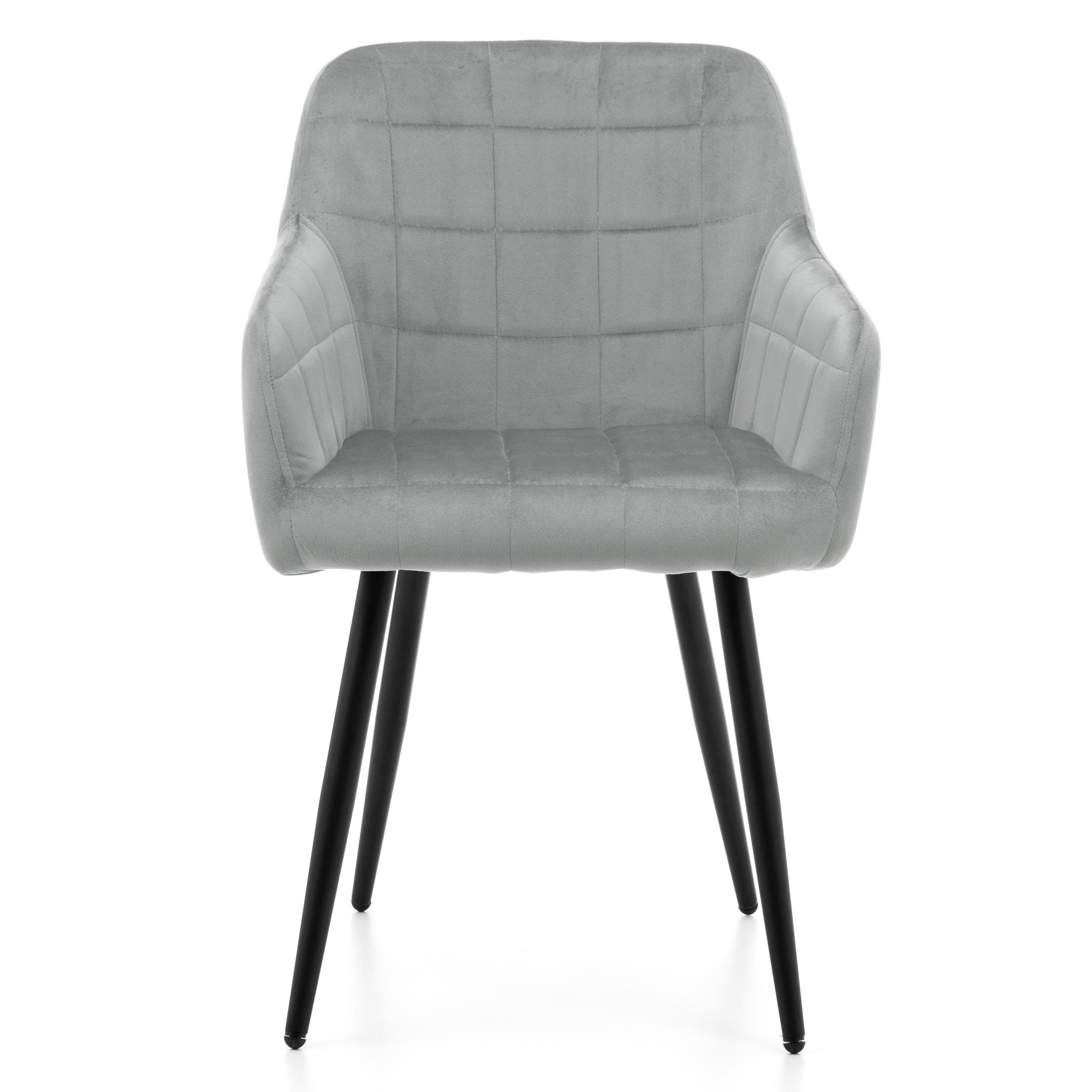 STUHL ORTE gepolstert mit Steppung - hellgrau - Samt Velours - Hellgrau/Schwarz, Textil/Metall (56/85/62cm) - NEW HOME