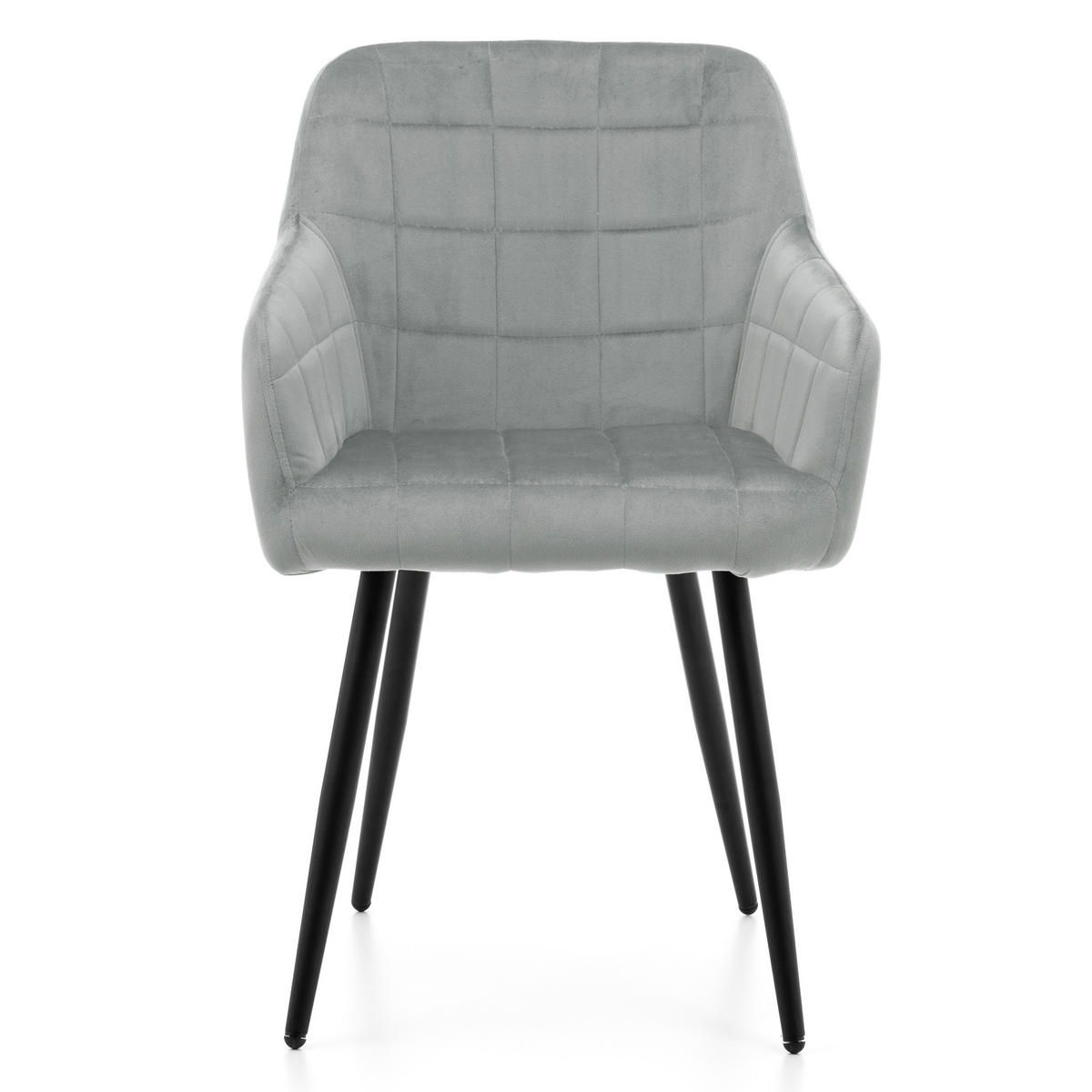 STUHL ORTE gepolstert mit Steppung - hellgrau - Samt Velours - Hellgrau/Schwarz, Textil/Metall (56/85/62cm) - NEW HOME