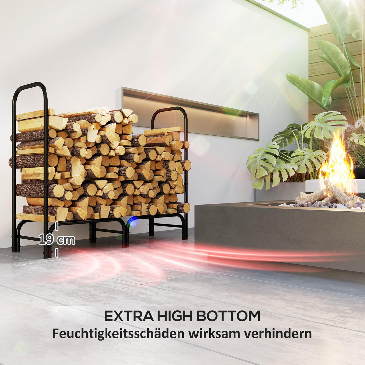 KAMINHOLZREGAL bis 150 kg - Schwarz, Metall (36/99/120cm) - Outsunny