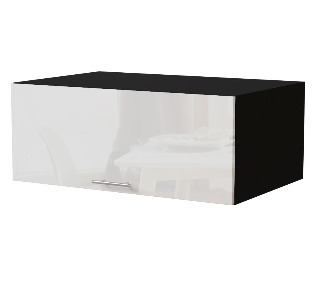 Feldmann-Wohnen Aufsatzschrank Weiß Hochglanz, Schwarz 90x36x59 cm
