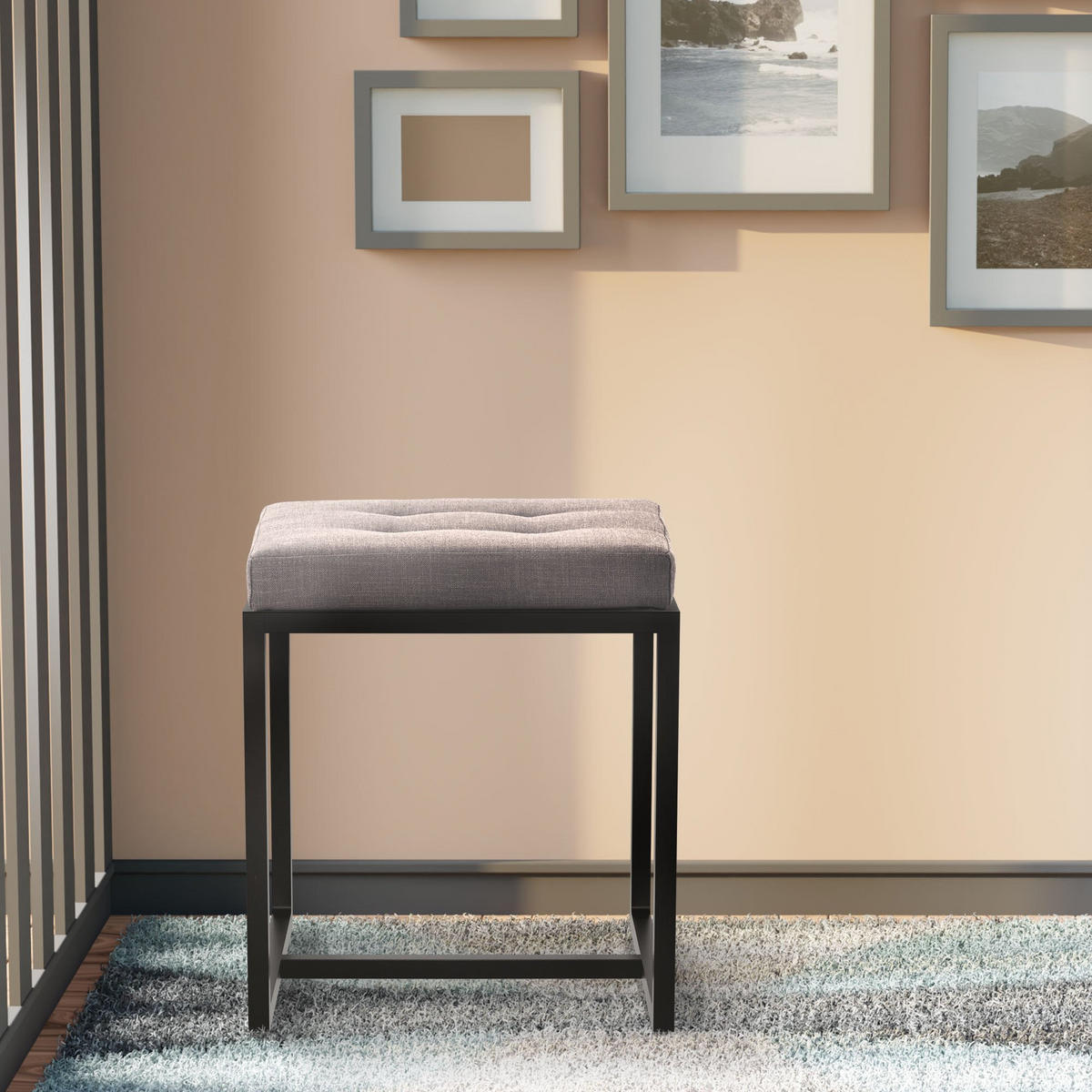SITZWÜRFEL eckig 40/40/48 cm Stoff dunkelgrau - Dunkelgrau/Schwarz, Textil/Metall (40/48/40cm) - CLP