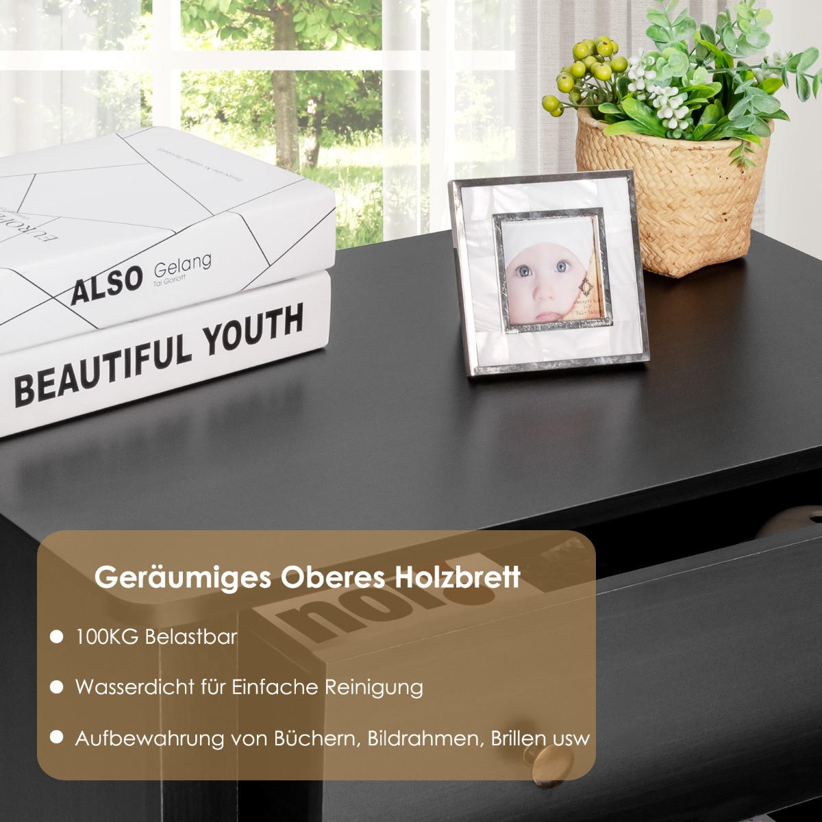 NACHTTISCH Schwarz Holzwerkstoff 71/46/66 cm - Schwarz, Holzwerkstoff (71/66/46cm) - Gemütlich Home