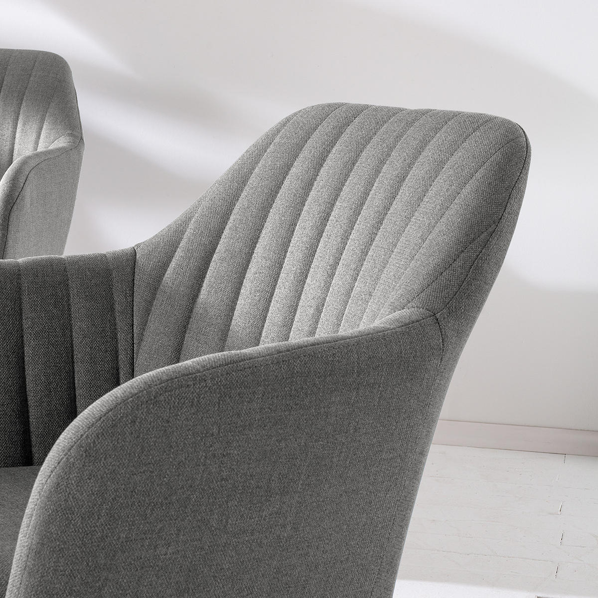 ARMLEHNENSTUHL - Textil / Massivholz - Eichefarben/Grau, Eichenholz/Holz (57/83/61cm) - home24