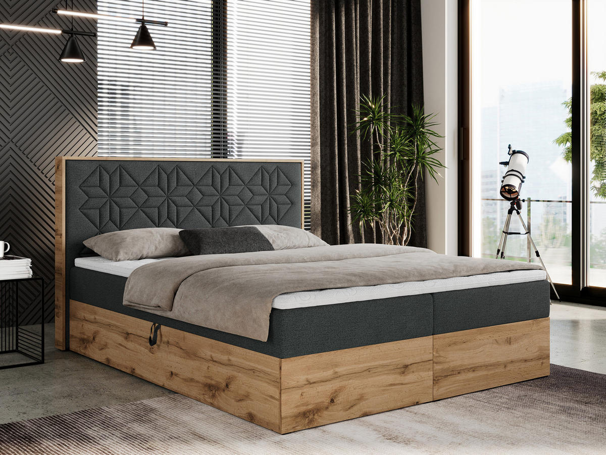 BOXBETT NESSI - 140/200 Dunkelgrau Struktur - H4 - Dunkelgrau, Holz/Textil (140/200cm) - MKS