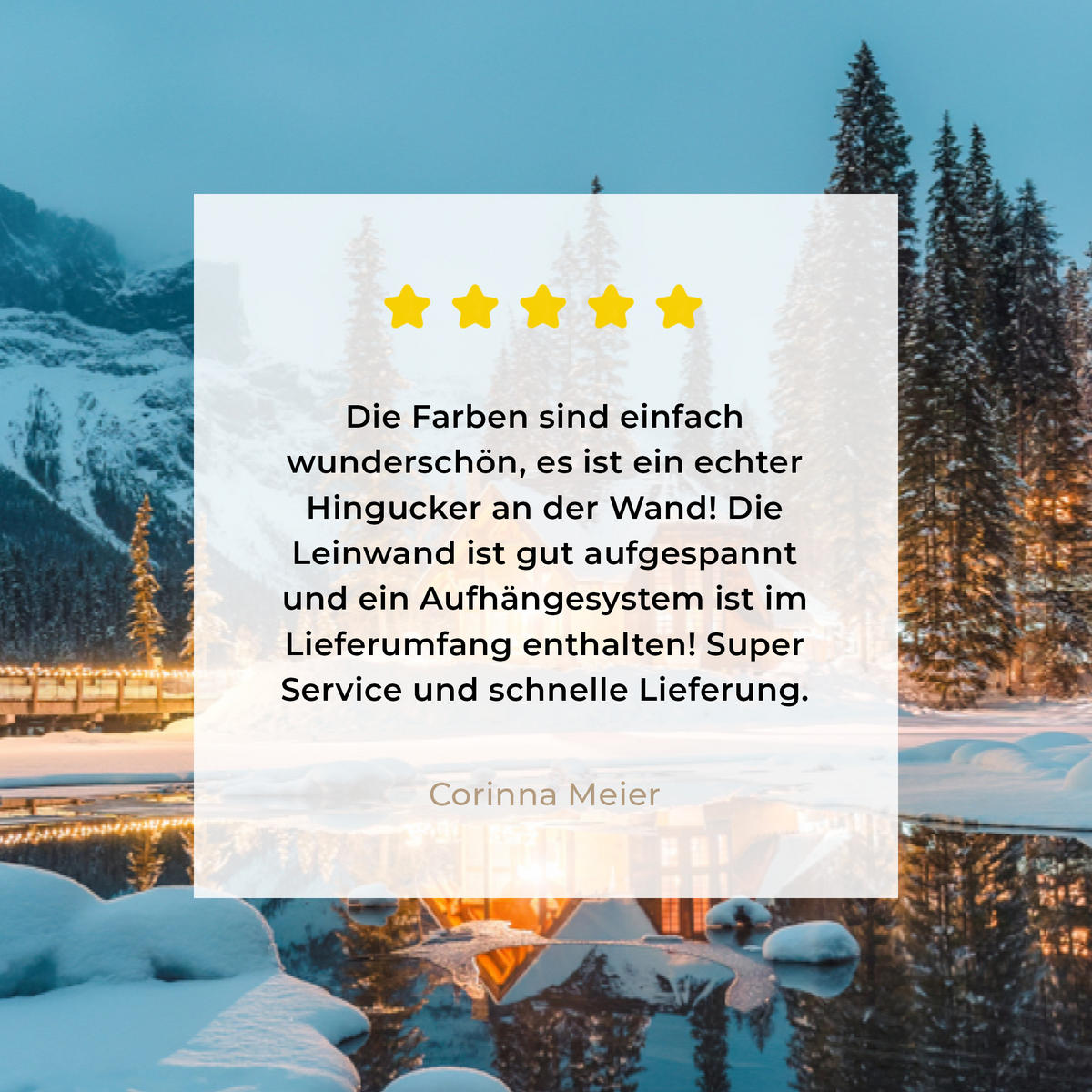 LEINWANDBILD Winterlandschaft - Natur - Haus - Berge - Schnee Wanddeko 90x60 cm - Hellblau, Textil (90/60cm) - MuchoWow