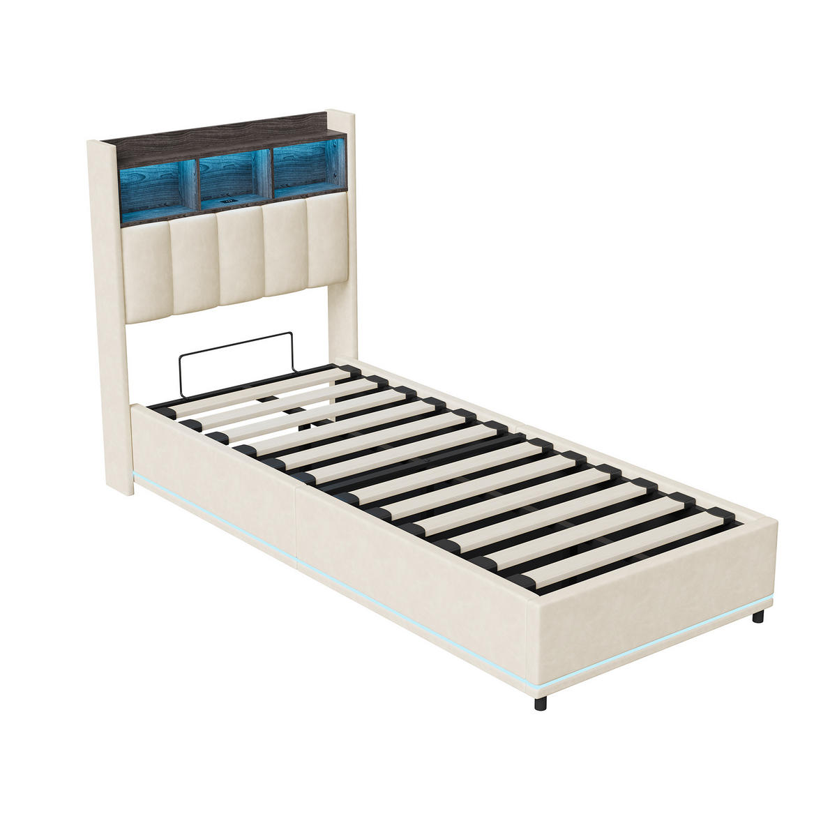 POLSTERBETT 90x200 cm Samt mit LED Kopfteil, Lattenrost und USB Typ-C Funktion - Weiß, Holzwerkstoff (90/200cm) - Novahome