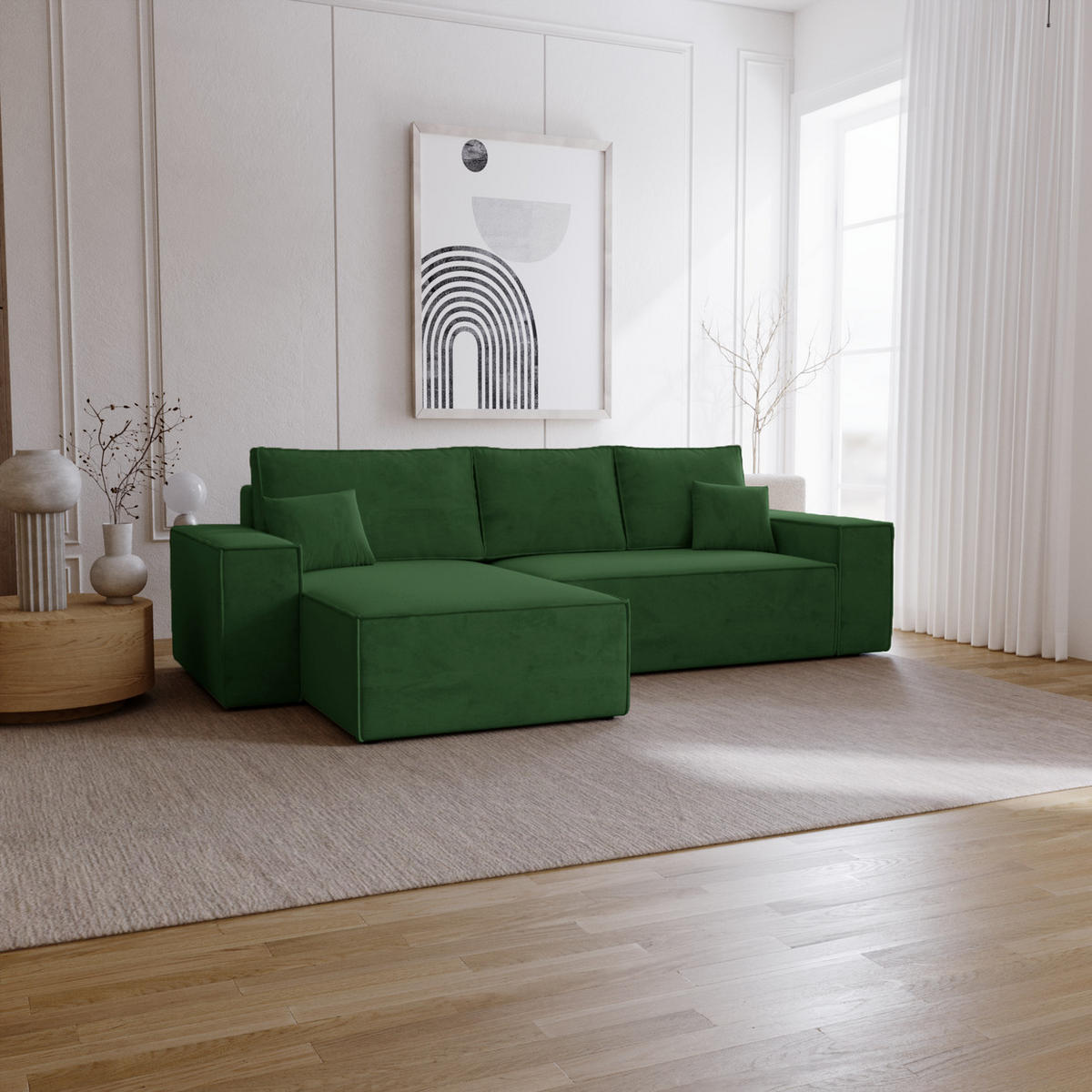 ECKSOFA mit Schlaffunktion Bergamo L 280 cm, Samt, Links - Grün - Grün, Holz (277/189cm) - Emporius