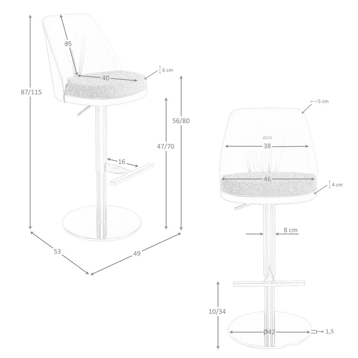 BARHOCKER Drehbarer aus braun meliertem Stoff und braunem Kunstleder 49/53/87 cm - Pink/Bernsteinfarben, Leder/Textil (49/87/53cm) - ANGEL CERDA