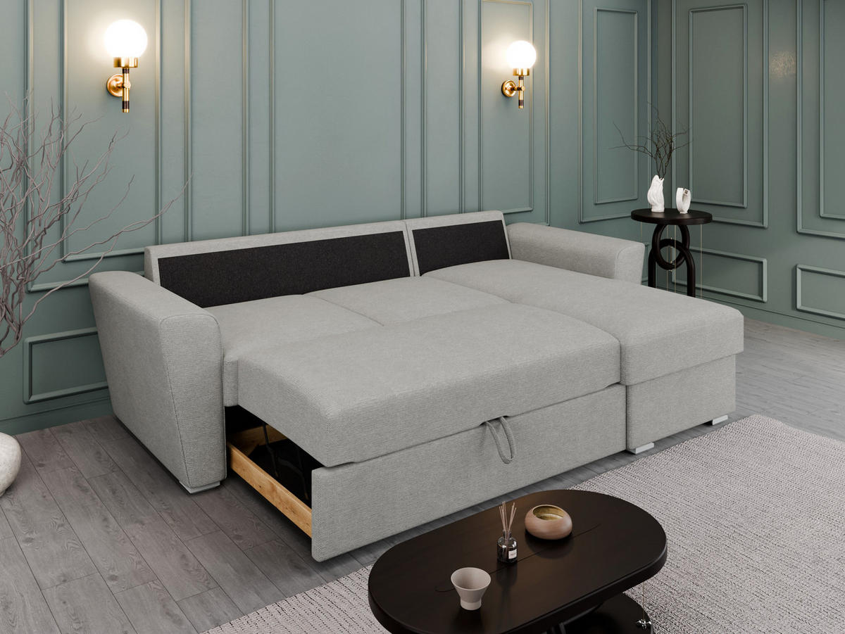 ECKSOFA Bellano Ecksofa L-Form- links oder rechts montierbar, hellgrau - Hellgrau, Holz (243/156cm) - Panda Möbel