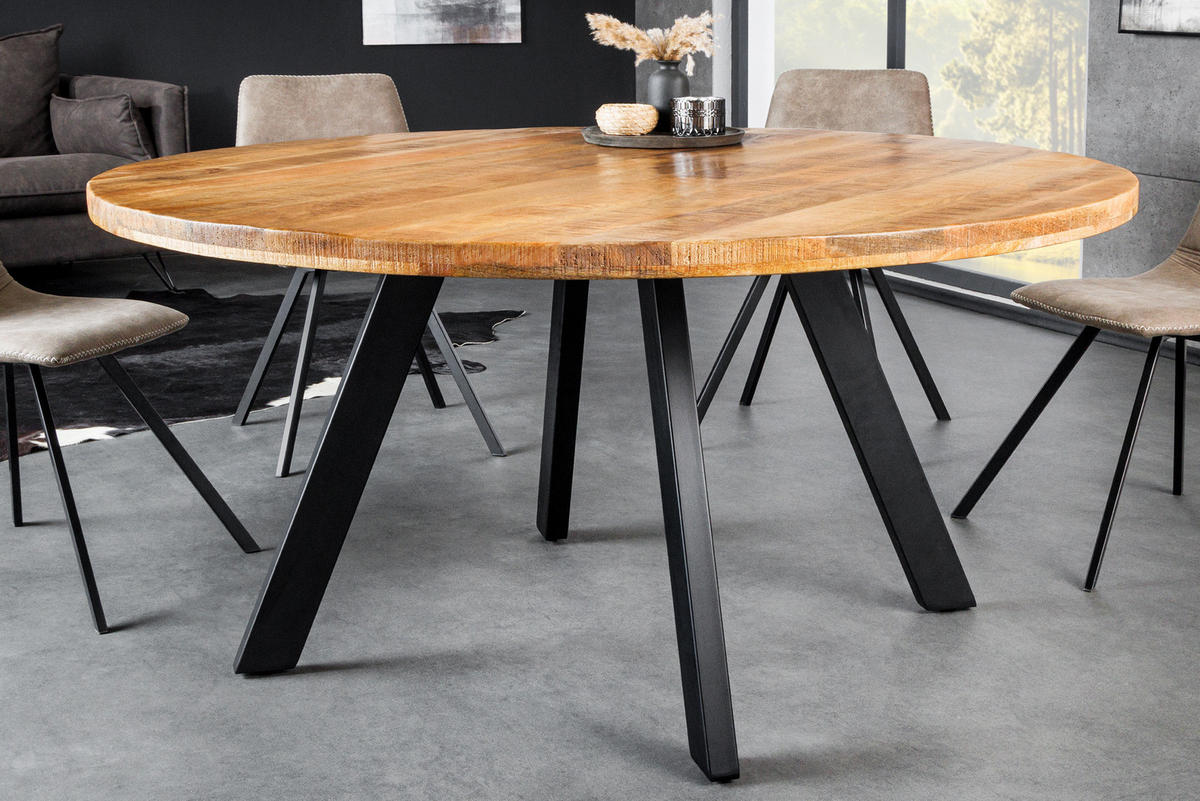 ESSTISCH IRON CRAFT Mango Natur 140 cm - Schwarz/Naturfarben, Holz/Metall (140/140/76cm) - riess-ambiente