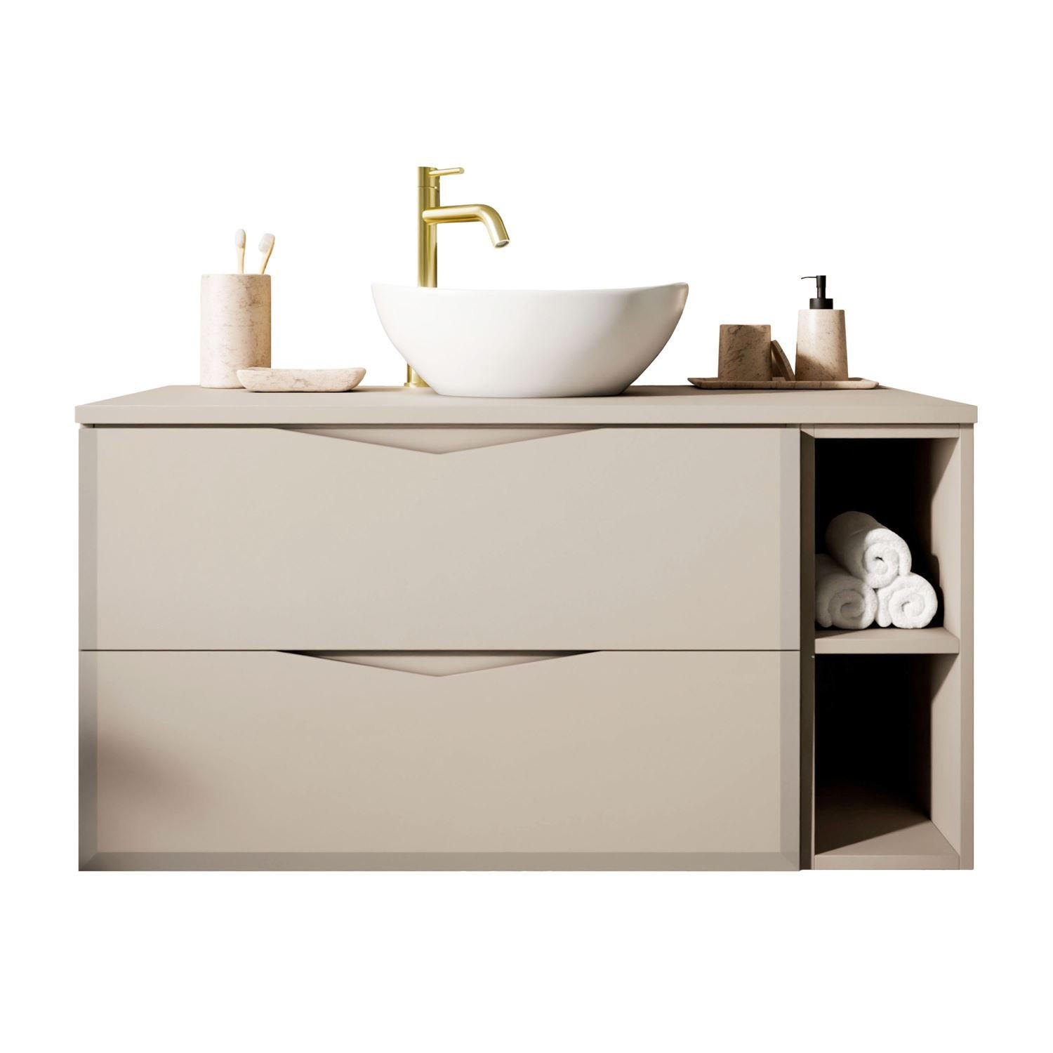 BADEZIMMERSET MIRA mit Regal II 80 cm - Kaschmir, Holzwerkstoff (80/50/46cm) - Lookway