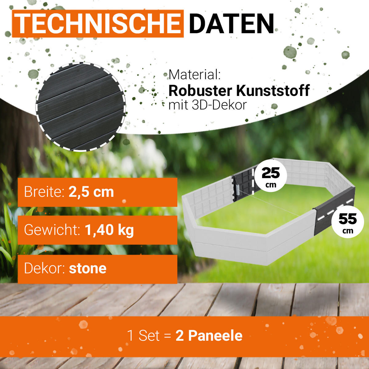 HOCHBEET-VERLÄNGERUNGSSET, 2 Paneele inkl. Verbinder - Anthrazit, Kunststoff (2.5/25/55cm) - GARANTIA