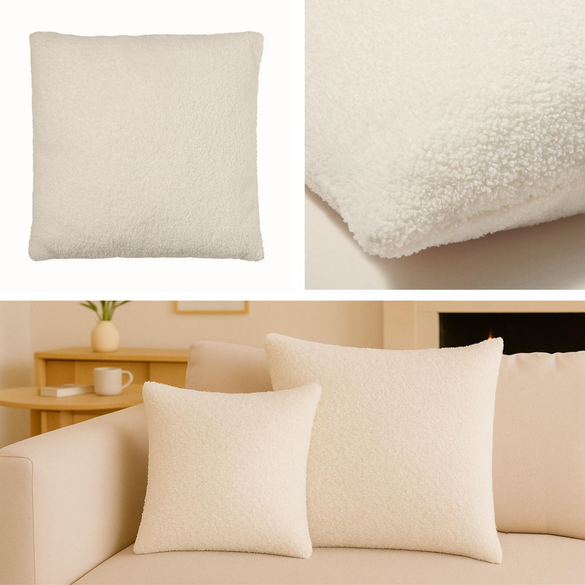 FELLKISSEN, Bouclé Teddy Zierkissen Natur Flauschkissen Dekokissen 40x40cm - Naturfarben, Textil (40/40cm) - nordic coast company