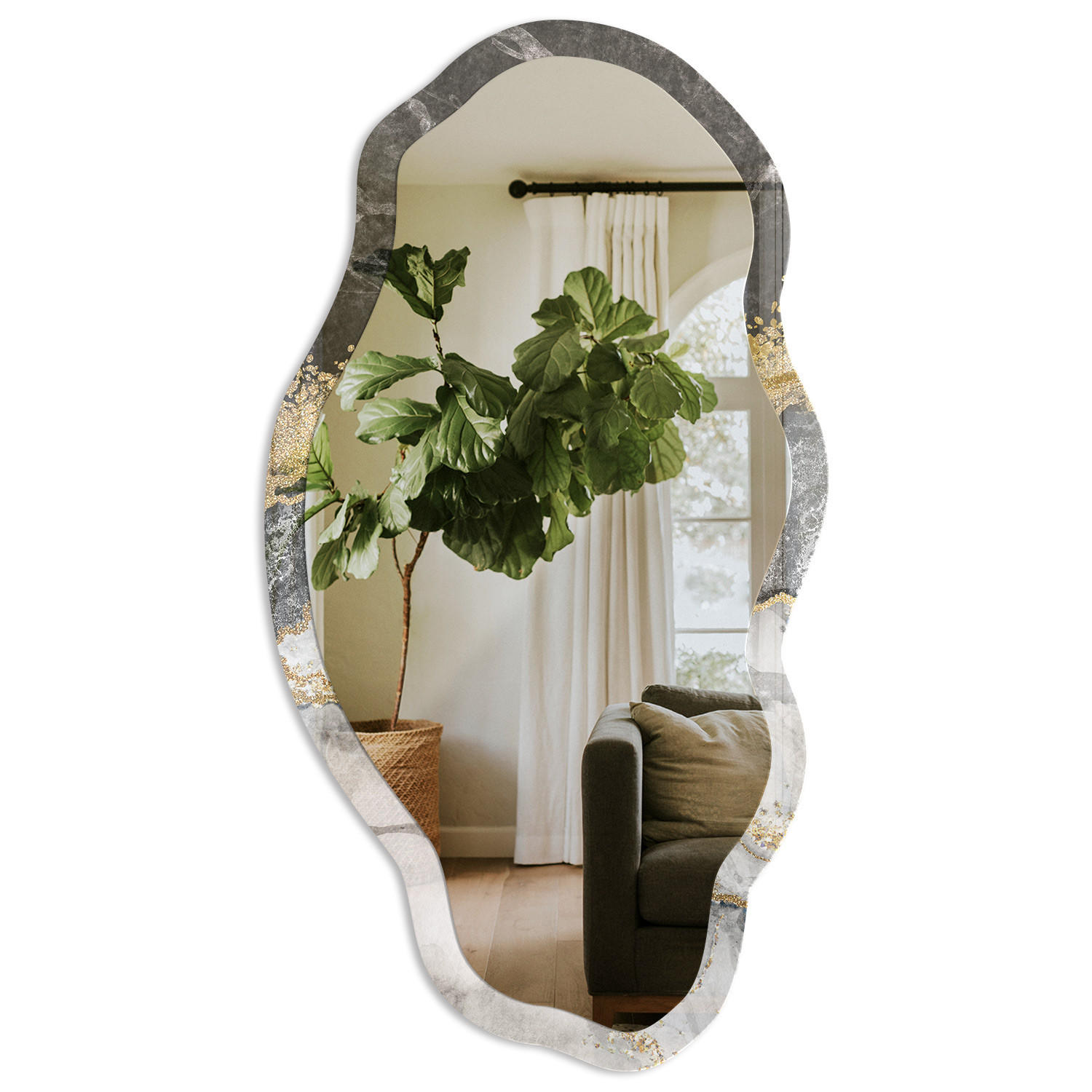 SPIEGEL 90x45 cm asymmetrisch mit Druck - Marmorbänder - Transparent, Glas (45/90/0.4cm) - TULUP