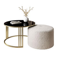 COUCHTISCH mit Hocker LORI GLASS gebürstetes Gold/schwarzes Glas/Coral 65 - Schwarz, Metall (70/70/49cm) - Lookway