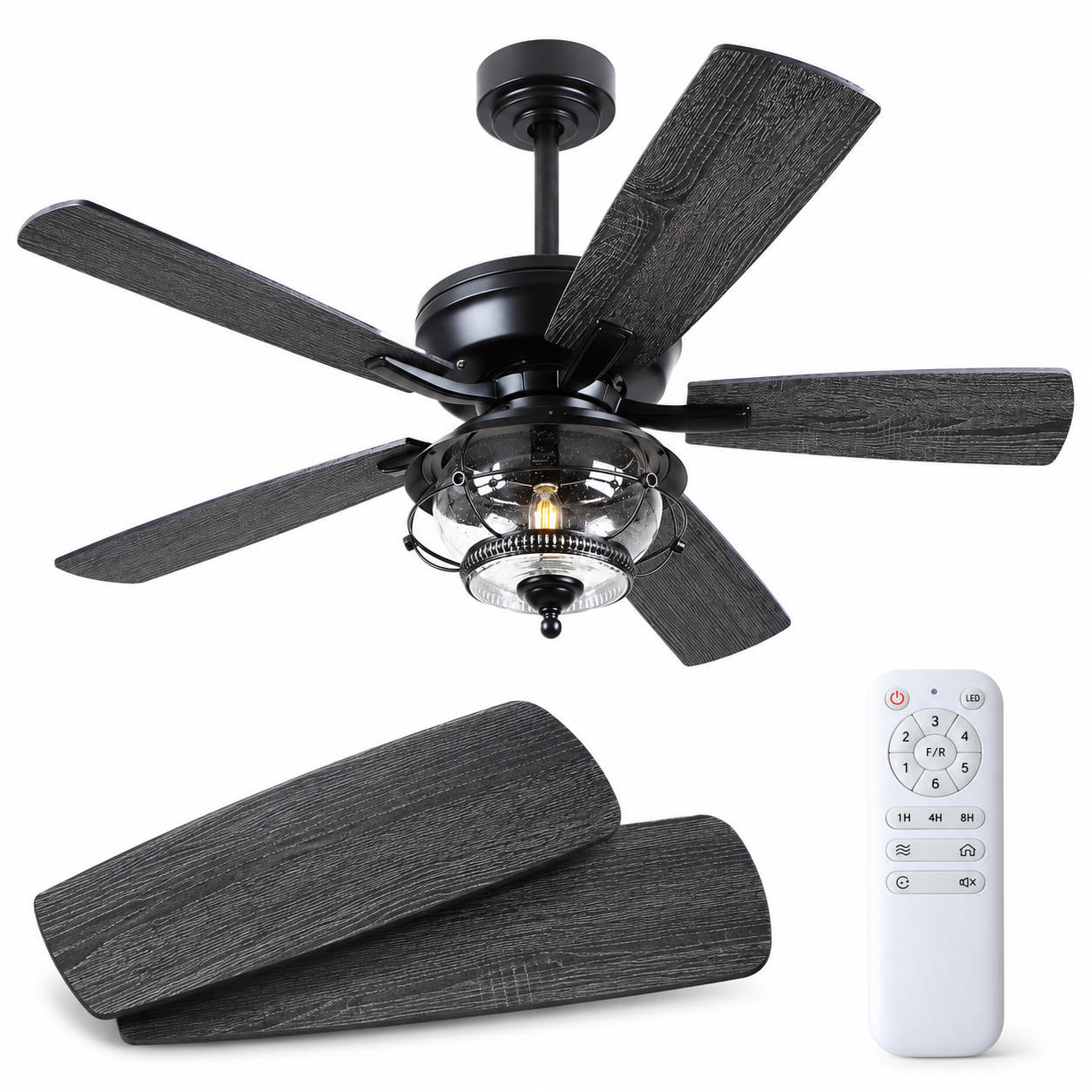 DECKENVENTILATOR für geschützte Außenbereiche Schwarz 132 cm mit LED und leisem DC-Motor 5012 - Schwarz, Metall (132/132/53cm) - Surtime