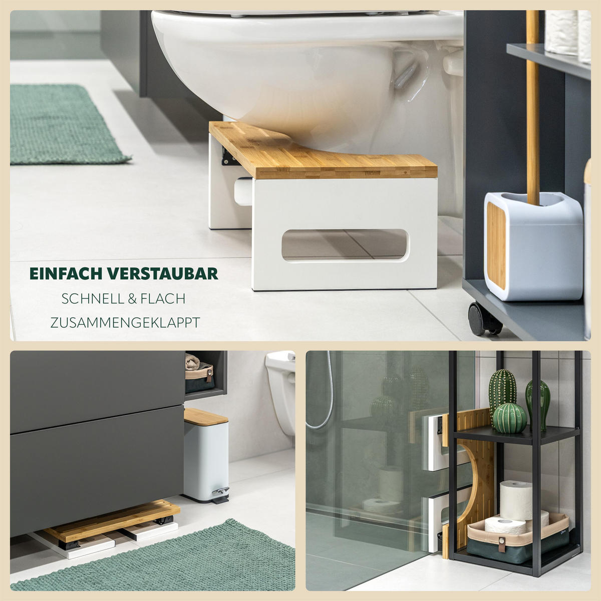 TOILETTENHOCKER Bambus, weiß - Weiß, Holz (43.5/18.5/28cm) - eluno