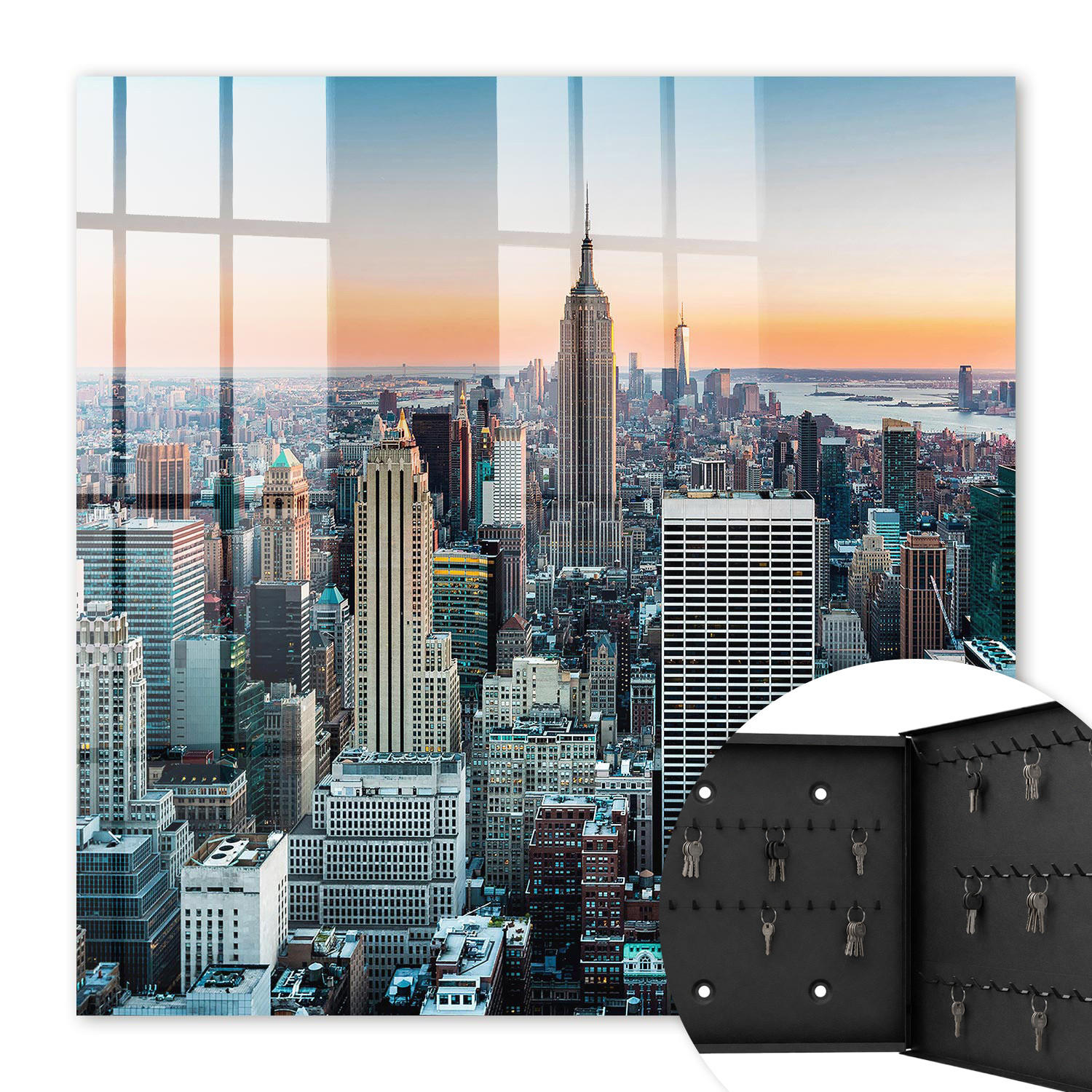 SCHLÜSSELBOX Schwarz 30x30 cm- Türöffnung nach rechts - Stadtpanorama - Grau, Metall (30/30/5cm) - TULUP