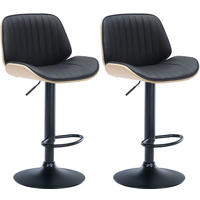 BARHOCKER 2er Set Lederlook natura/schwarz - Eukalyptusholzfarben/Schwarz, Textil/Metall (49.5/90/50cm) - CLP