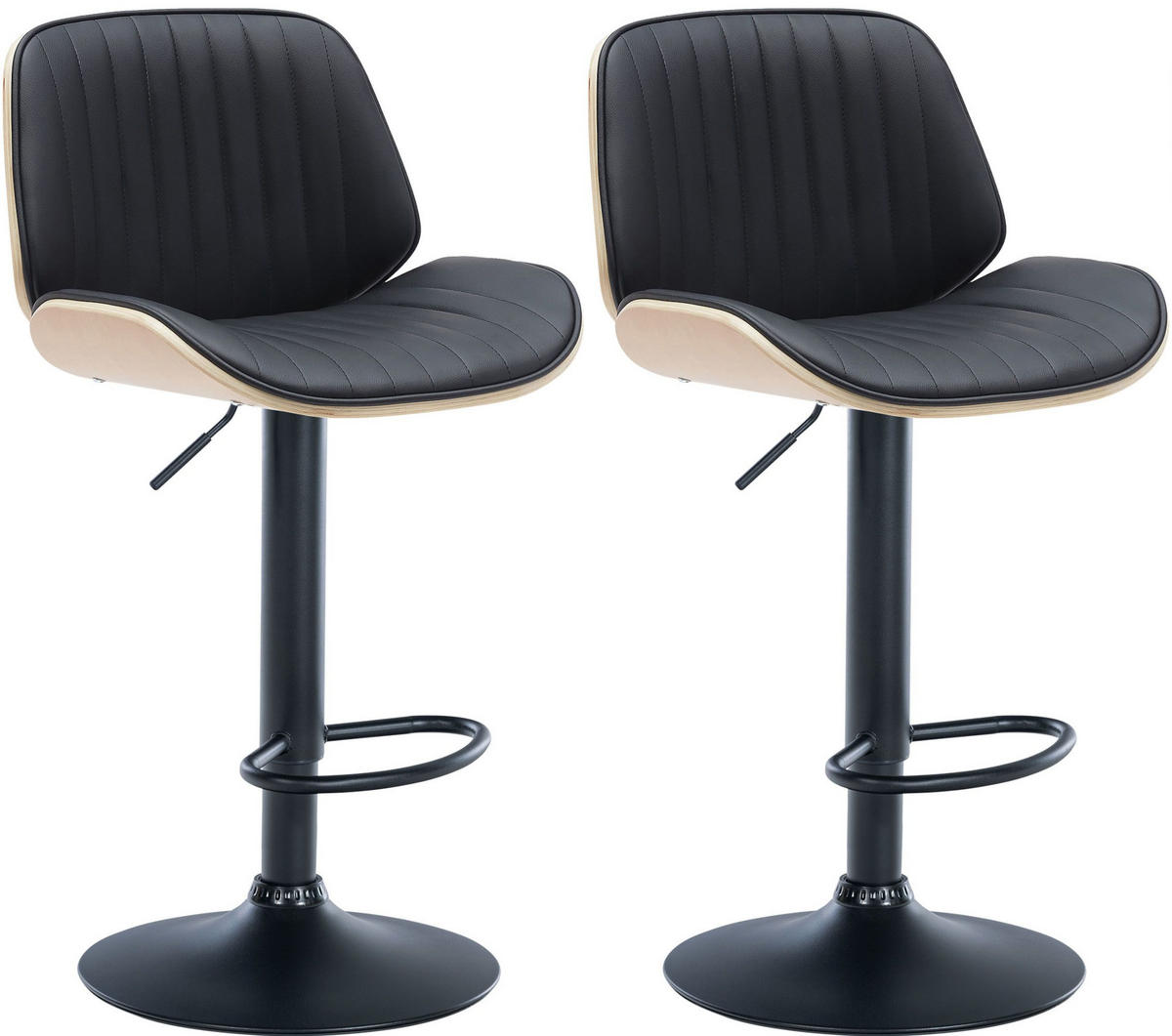 BARHOCKER 2er Set Lederlook natura/schwarz - Eukalyptusholzfarben/Schwarz, Textil/Metall (49.5/90/50cm) - CLP