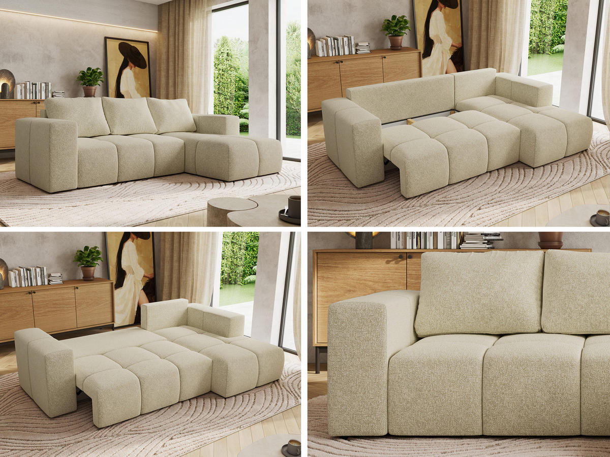 ROHOVÁ SEDAČKA MONIVA L - Krémová Strukturovaná látka - Pravá Strana - černá/krémová, textil/plast (266/164cm) - MKS