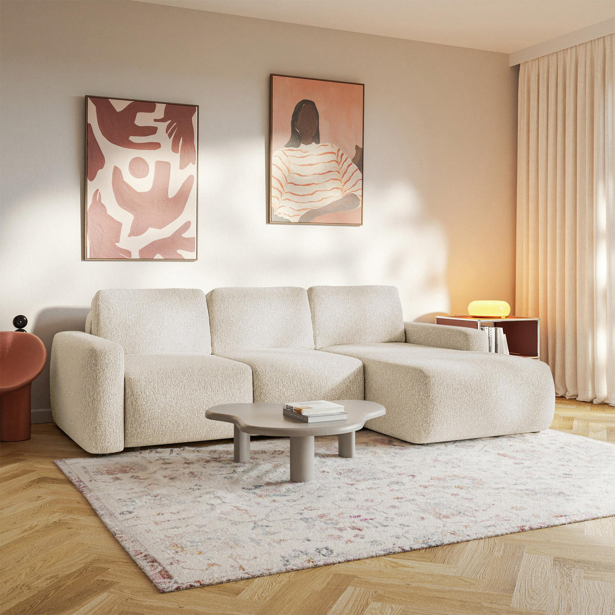 ECKSOFA Carnos Mini Hellbeige Chenille - Ecru/Schwarz, Kunststoff/Textil (164/238cm) - Selsey