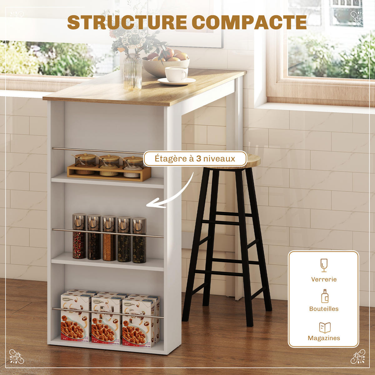 BARTISCH DE-14699 3 Ablagen mit Seitenschienen Eiche hell/Weiß - Weiß, Holzwerkstoff (112/57/106cm) - ComfortXL