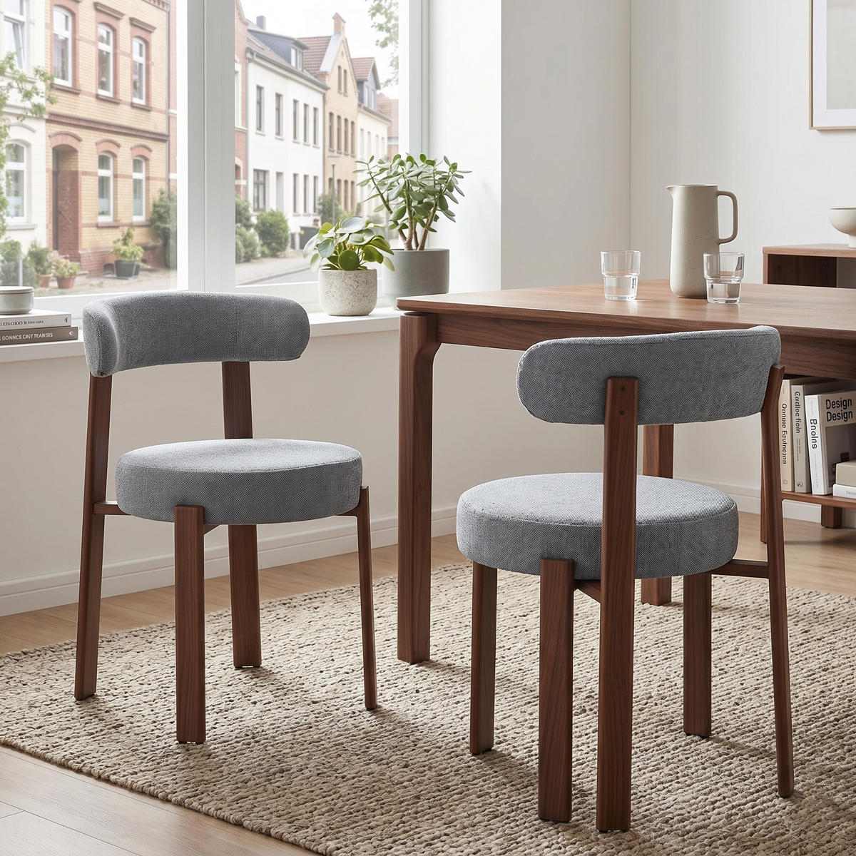 ESSZIMMERSTUHL 2ER-SET aus Stoff, mit ergonomischer Bügellehne - Grau, Textil (51.5/79/57cm) - Urban Meuble