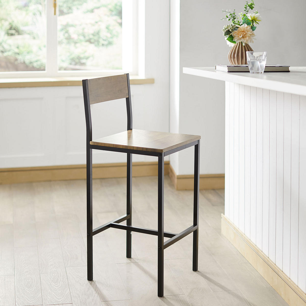 BARSTÜHLE 2er Set Natur - Schwarz/Naturfarben, Holzwerkstoff (38/96/44cm) - SoBuy