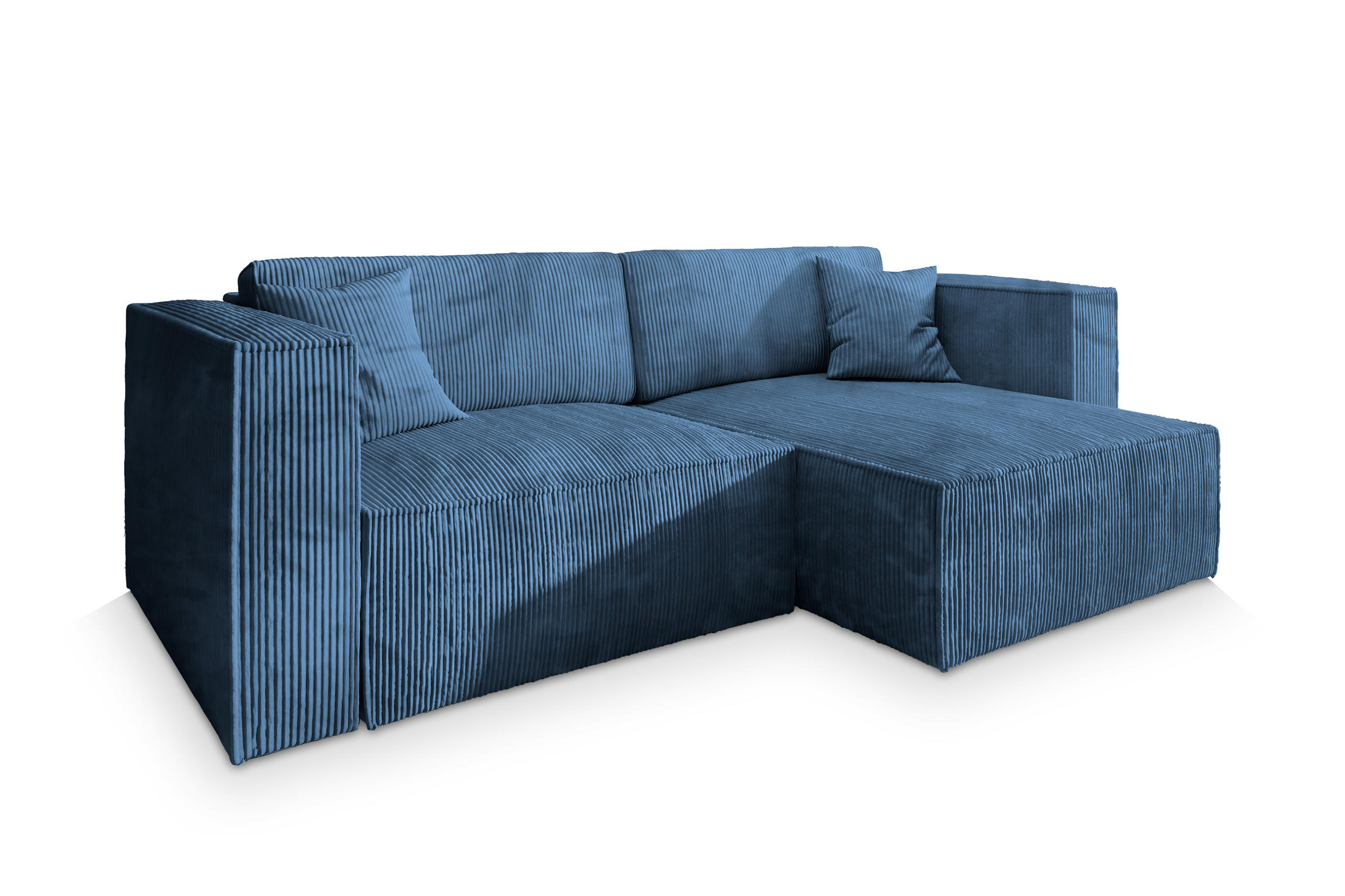 ECKSOFA NERIO P Blau Kordstoff mit Schlaffunktion - Blau, Holz (245/148cm) - MASSENO