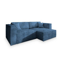 ECKSOFA NERIO P Blau Kordstoff mit Schlaffunktion - Blau, Holz (245/148cm) - MASSENO