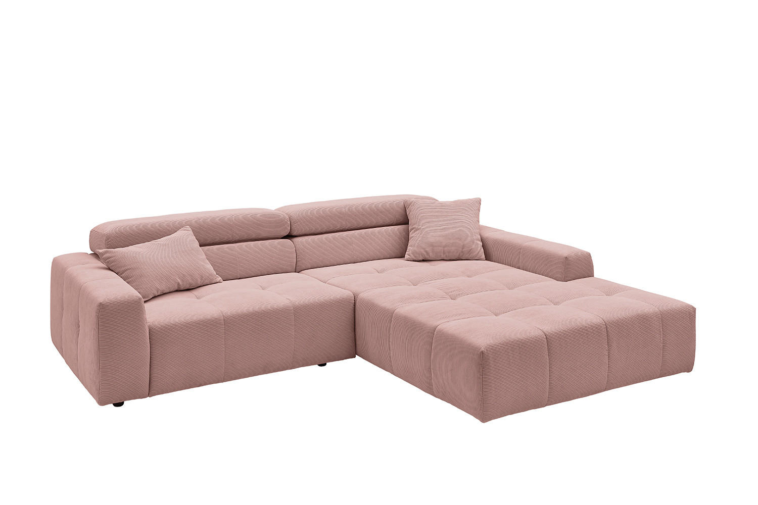 ECKSOFA MIT MOTORISCHEM SITZVORZUG RENO Pink Cord - Pink/Schwarz, Kunststoff/Textil (258/217cm) - KAWOLA