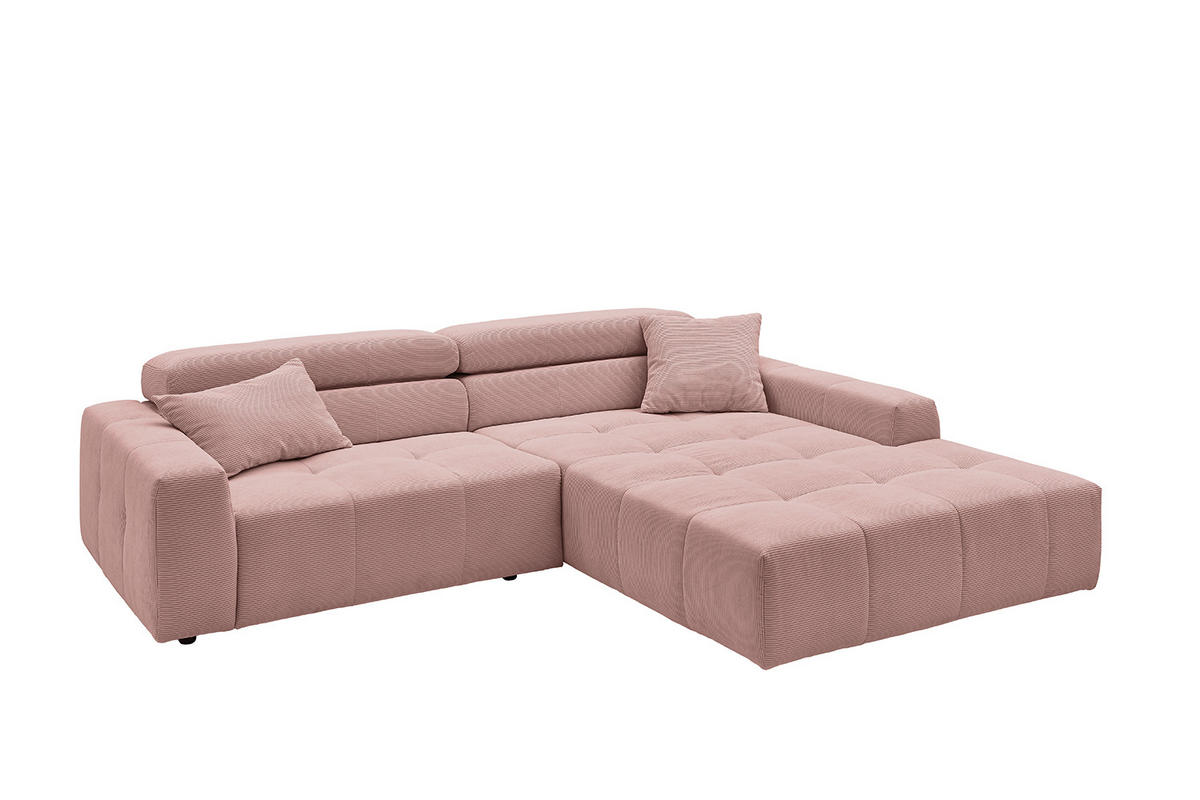 ECKSOFA RENO Pink Cord - Pink/Schwarz, Kunststoff/Textil (258/217cm) - KAWOLA