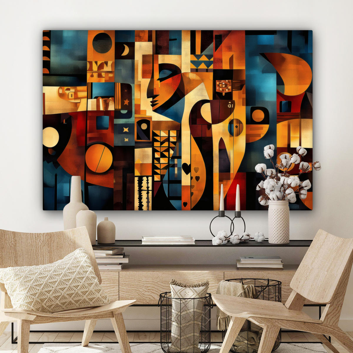 LEINWANDBILD Figuren - Abstrakt - Symbole XXL 150x100 cm - Terracotta, Textil (150/100cm) - MuchoWow