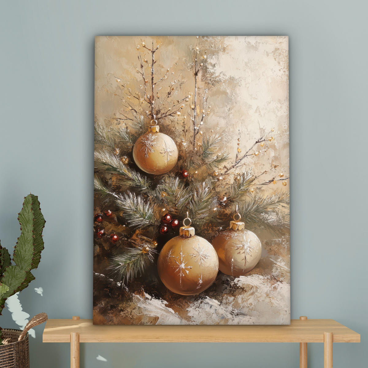 LEINWANDBILD Weihnachten - Kugeln - Beige - Gold Wanddeko 40x60 cm - Goldfarben, Textil (40/60cm) - MuchoWow