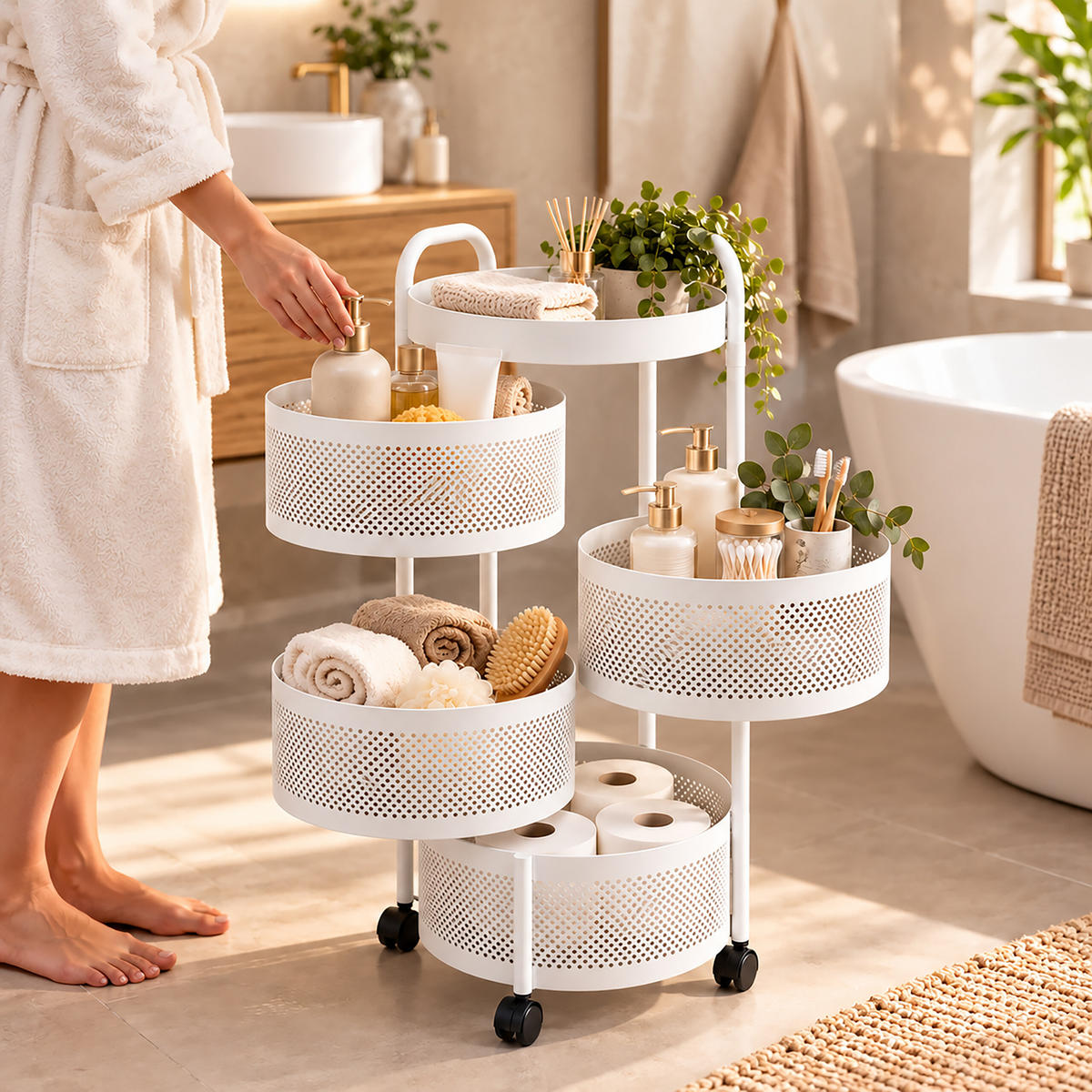 VOZÍK Bílý kulatý 5-úrovní - bílá, kov/plast (33/79.5/33cm) - Relaxdays