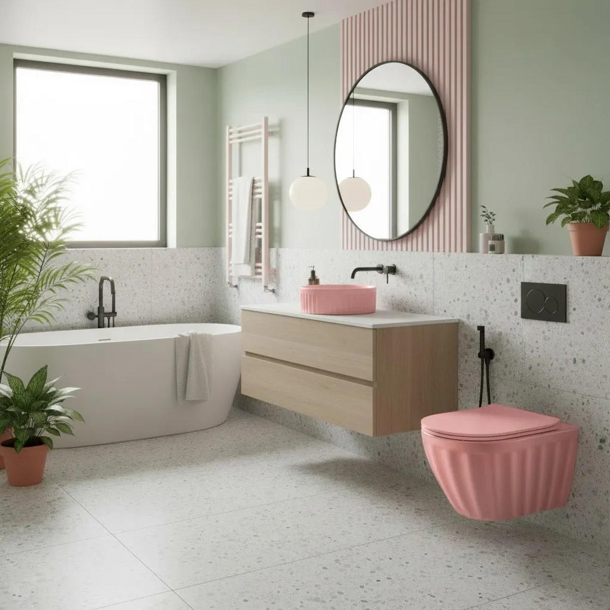 AUFSATZWASCHBECKEN Rea Duo Sweet Pink Matt - Pink, Keramik (38/15/38cm) - REA