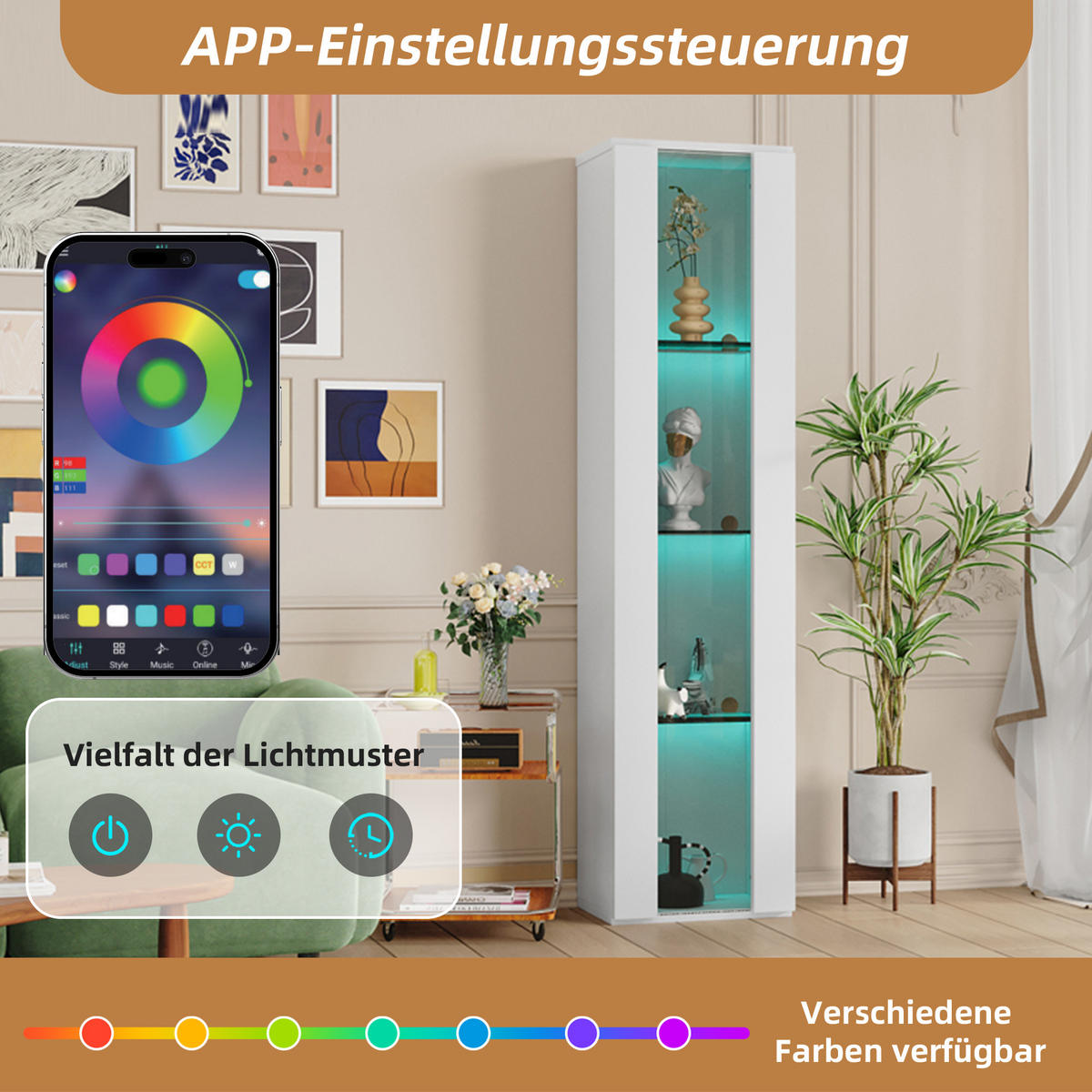VITRINE mit 4 Ebenen Acrylglas LED Beleuchtung Fernbedienung modern Weiß Spanplatte transparent - Transparent/Weiß, Glas/Holzwerkstoff (40/170/29cm) - EVRYAE