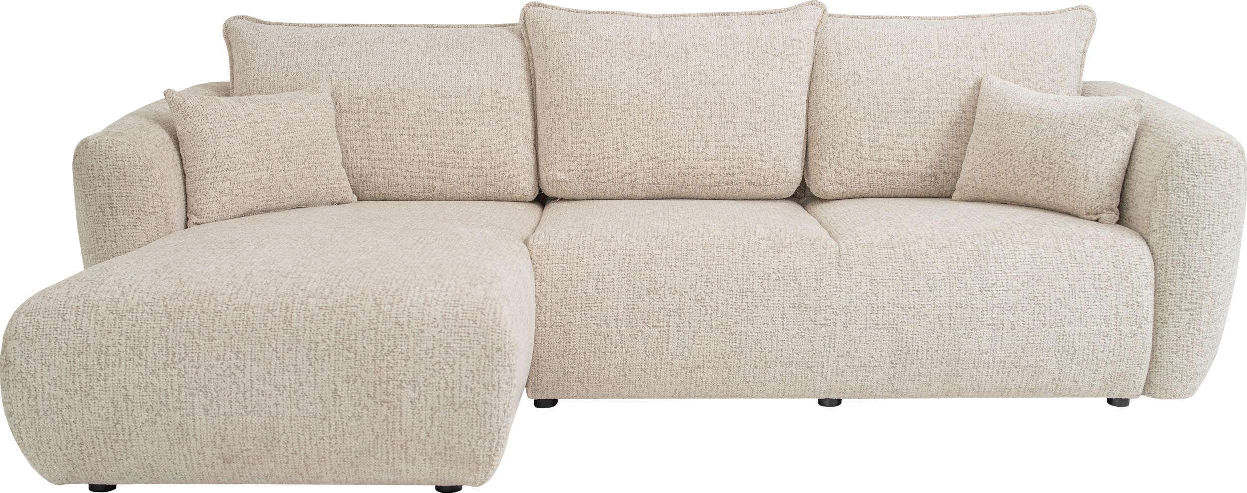 ECKSOFA Fabio mit Bettkasten, Strukturiert Ecru 255/165/91 cm - Ecru/Schwarz, Textil (255/165cm) - WFL GROUP