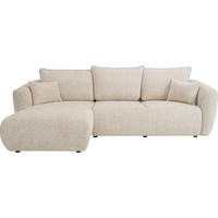 ECKSOFA Fabio mit Bettkasten, Strukturiert Ecru 255/165/91 cm - Ecru/Schwarz, Textil (255/165cm) - WFL GROUP